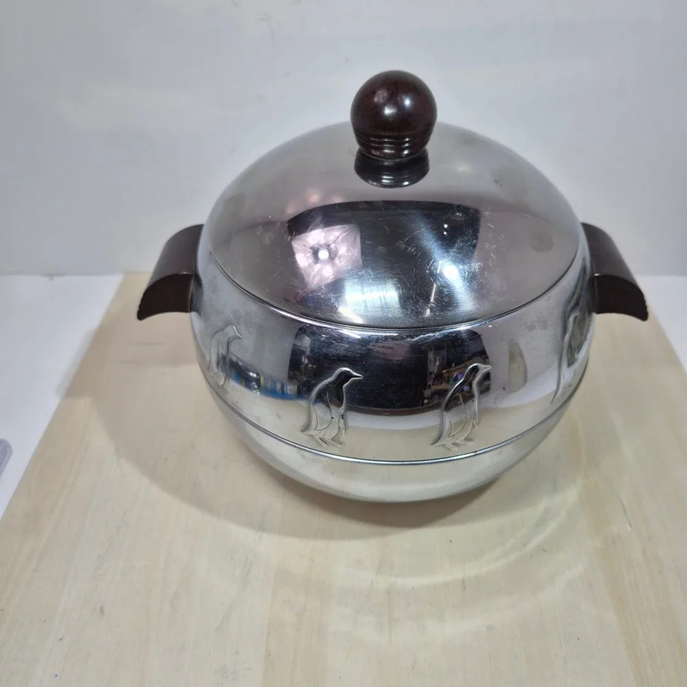 Vintage West Bend Penguin Hot Cold Server Chrome Bakelite Ice Bucket MCM 1950s